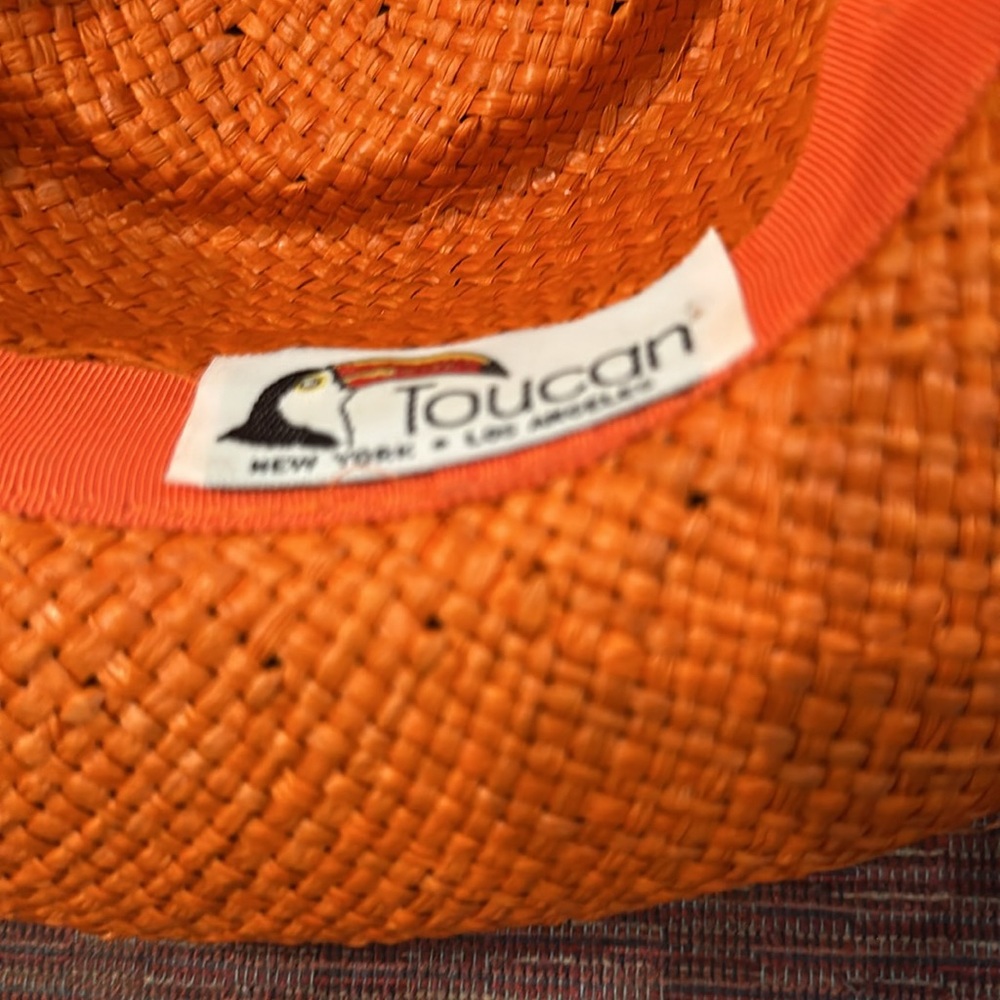 Toucan vintage straw hat. Orange - Picture 2 of 3